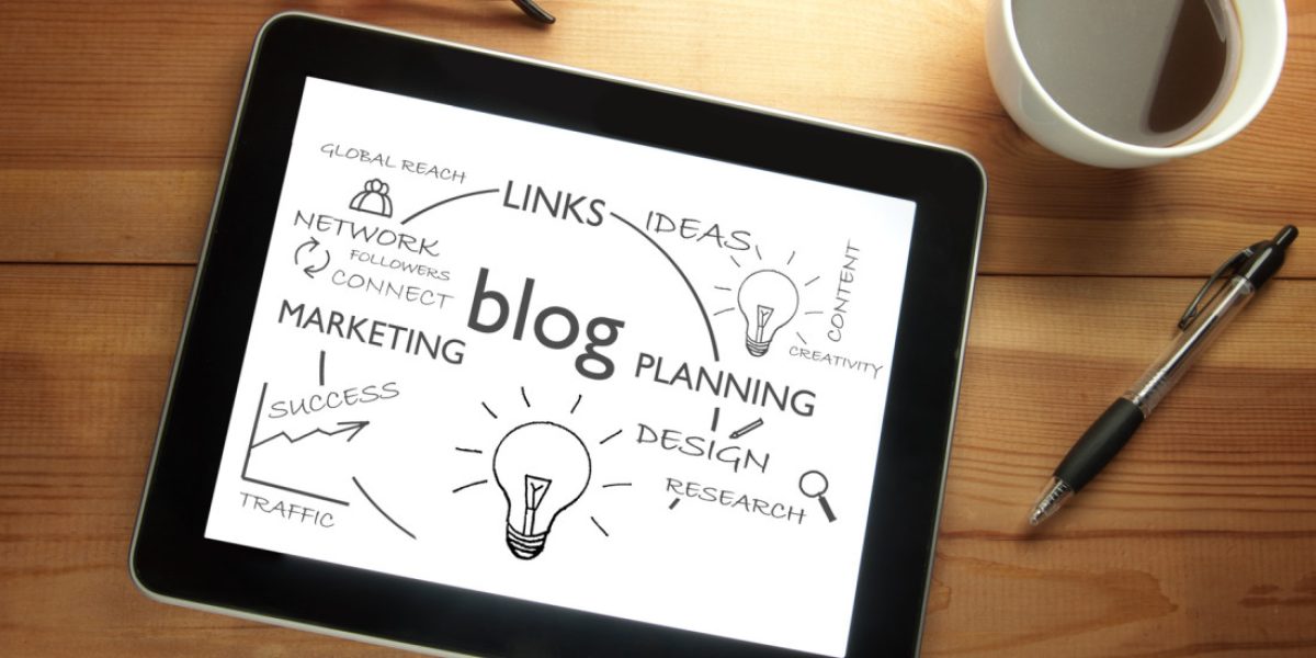 Blog cloud map sketched on a computer tablet on a work table